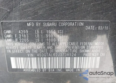 2018 Subaru Impreza 2.0I Sport из США, поврежденный, VIN 4S3GTAL62J3738524